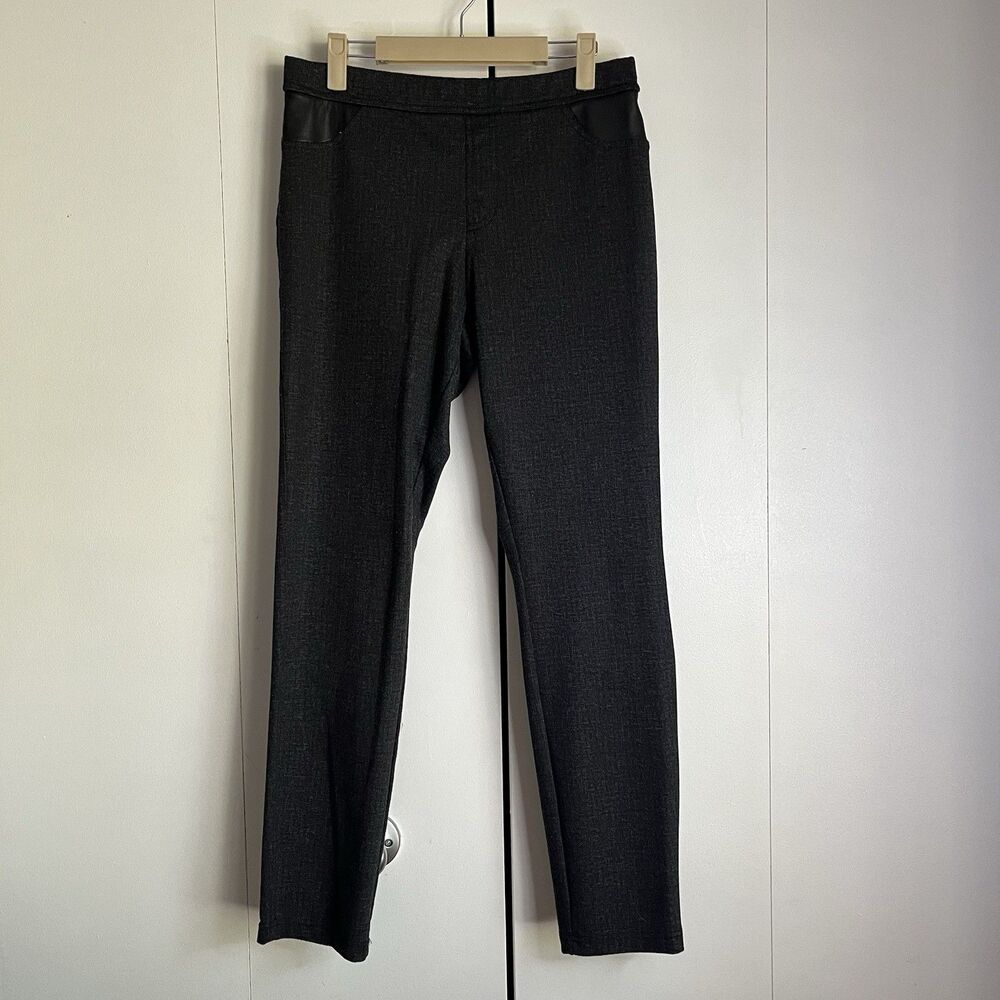 DKNY Jeans Charcoal Gray Stretch Pull-On Pants Faux Leather Trim Size M